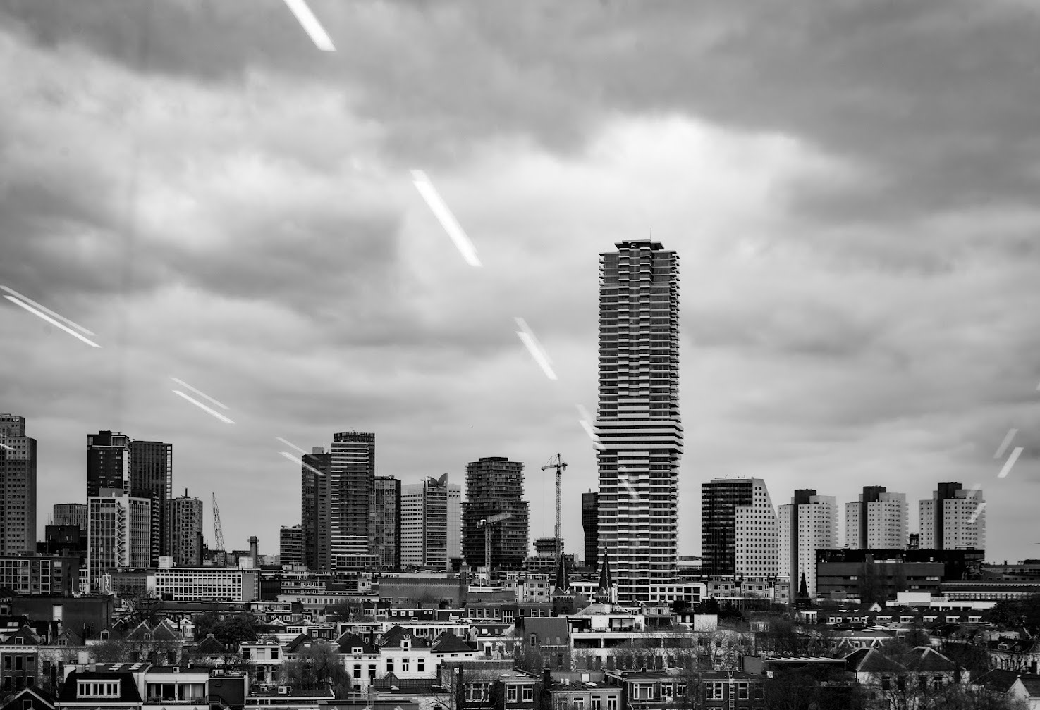 Rotterdam as seen from the Boijmans Depot, through glass, Black and White